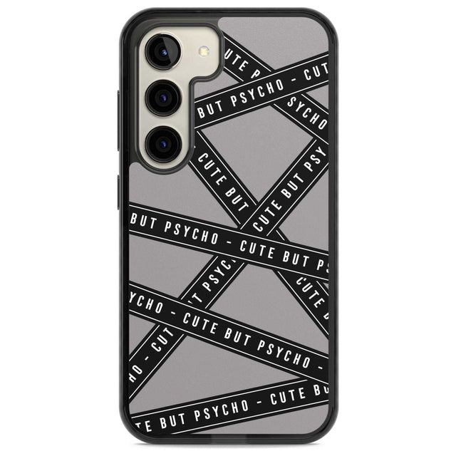 Caution Tape Phrases Cute But Psycho Phone Case Samsung S22 / Black Impact Case,Samsung S23 / Black Impact Case Blanc Space