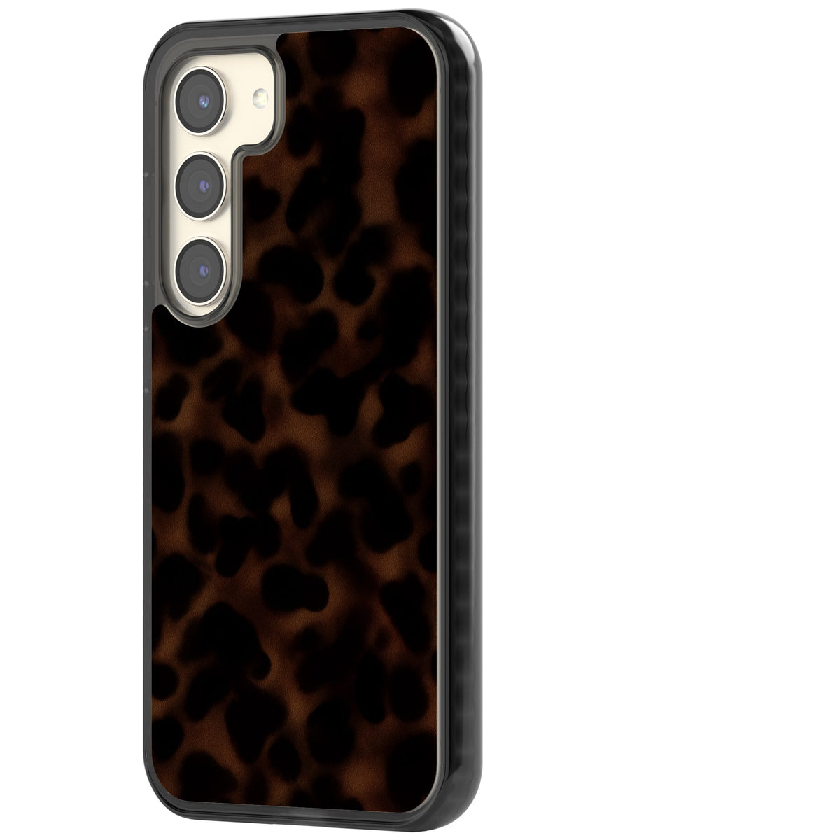 Dark Tortoise Shell old money iPhone case featuring a dark tortoiseshell pattern with amber and black animal print tones Samsung S22 / Samsung S22 Plus / Samsung S23 / Samsung S23 Plus / Samsung S24 / Samsung S24 Plus Impact Black Phone Case side