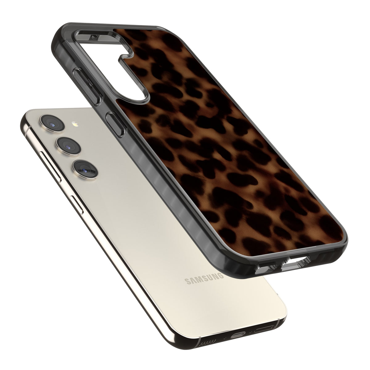 Dark Tortoise Shell old money iPhone case featuring a dark tortoiseshell pattern with amber and black animal print tones Samsung S22 / Samsung S22 Plus / Samsung S23 / Samsung S23 Plus / Samsung S24 / Samsung S24 Plus Impact Black Phone Case angled