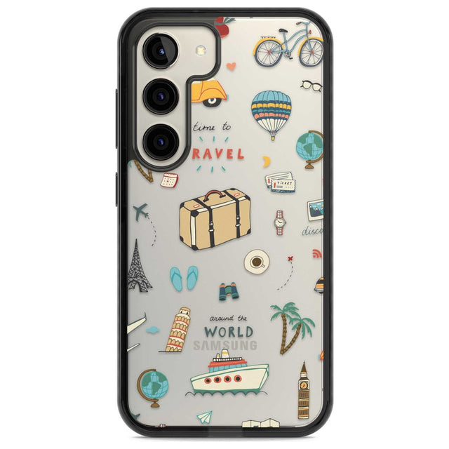 Cute Travel Pattern Transparent Phone Case Samsung S22 / Black Impact Case,Samsung S23 / Black Impact Case Blanc Space