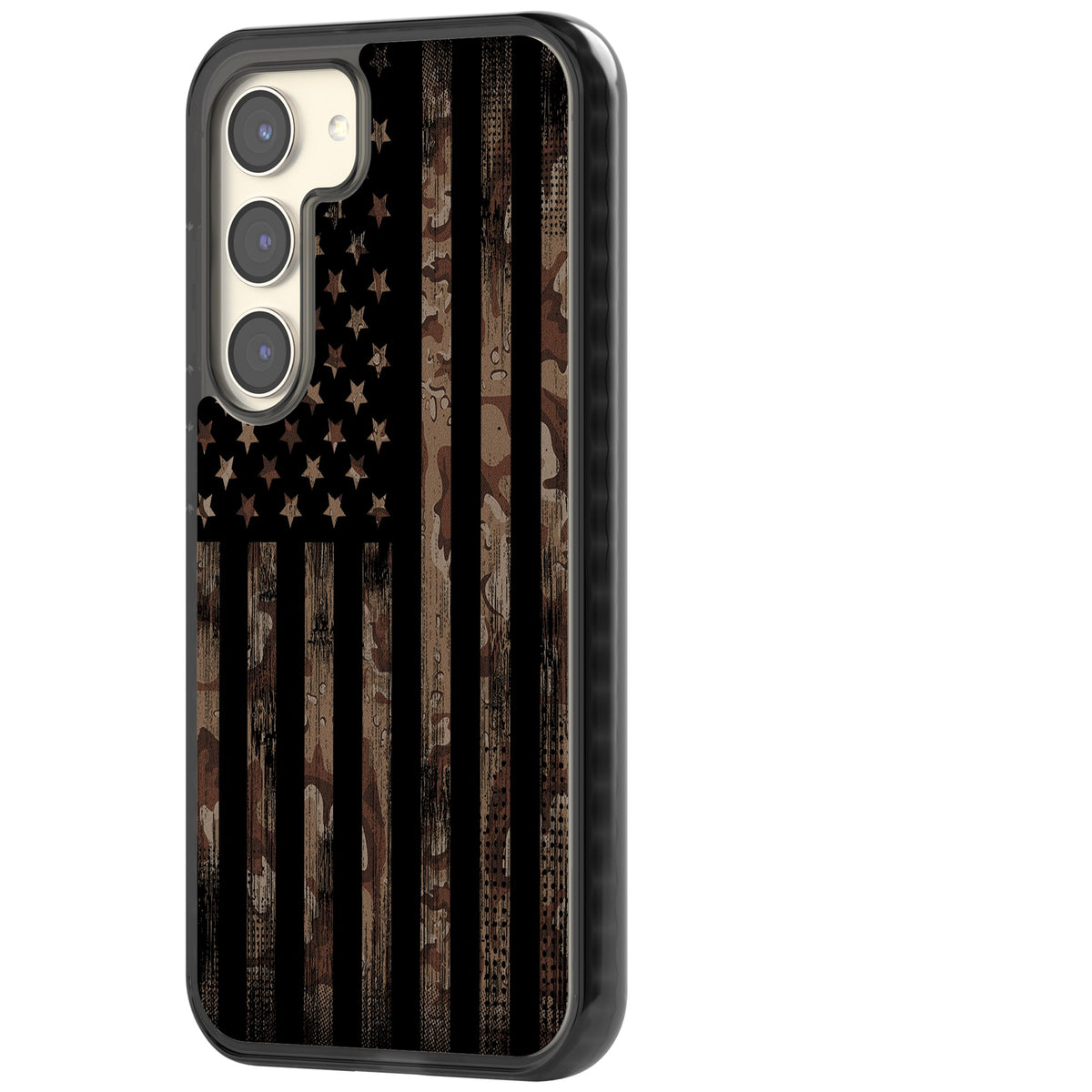 American Flag Camo Samsung S22 / Samsung S22 Plus / Samsung S23 / Samsung S23 Plus / Samsung S24 / Samsung S24 Plus Impact Black Phone Case side