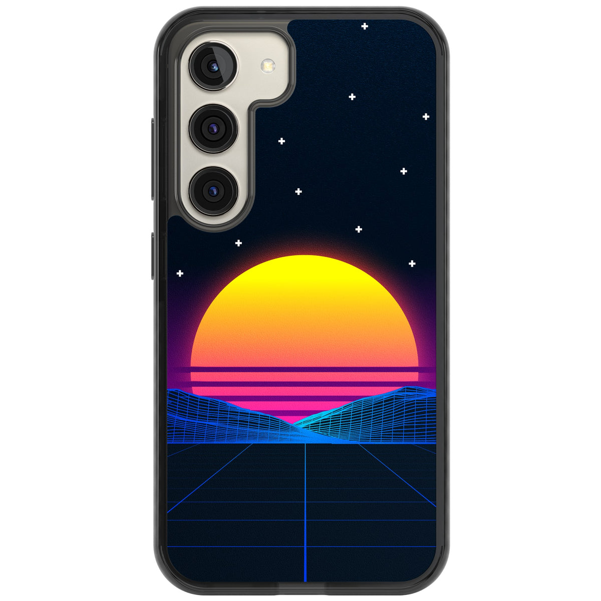 Sunset Vaporwave Samsung S22 / Samsung S22 Plus / Samsung S23 / Samsung S23 Plus / Samsung S24 / Samsung S24 Plus Impact Black Phone Case front