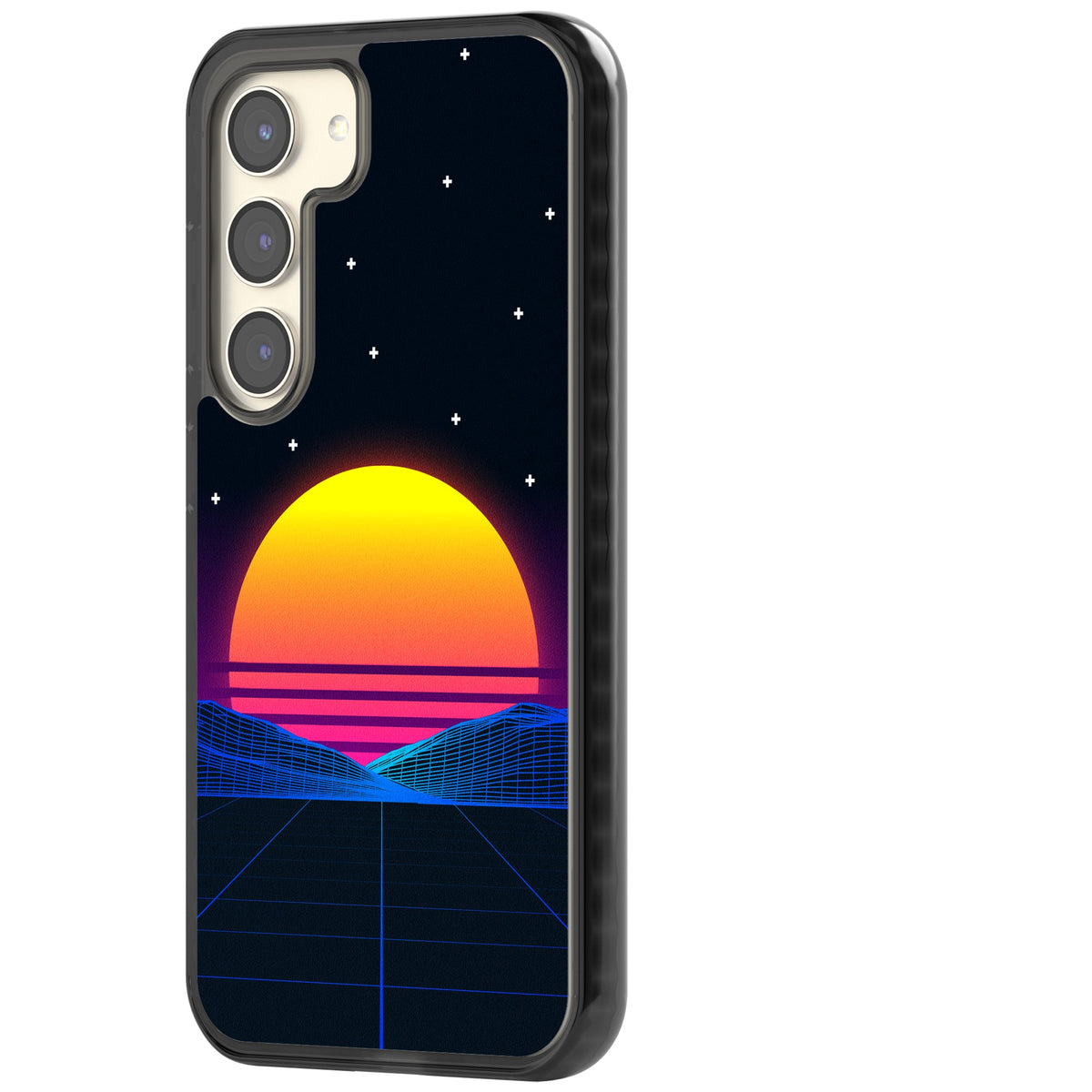 Sunset Vaporwave Samsung S22 / Samsung S22 Plus / Samsung S23 / Samsung S23 Plus / Samsung S24 / Samsung S24 Plus Impact Black Phone Case side
