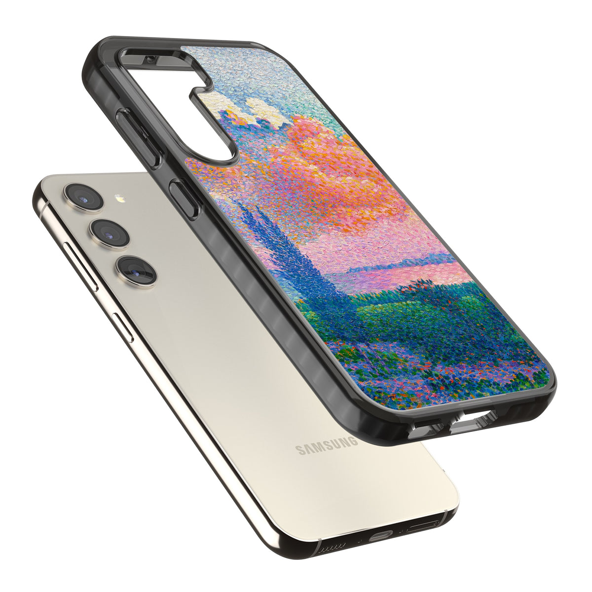 The Pink Cloud Samsung S22 / Samsung S22 Plus / Samsung S23 / Samsung S23 Plus / Samsung S24 / Samsung S24 Plus Impact Black Phone Case angled