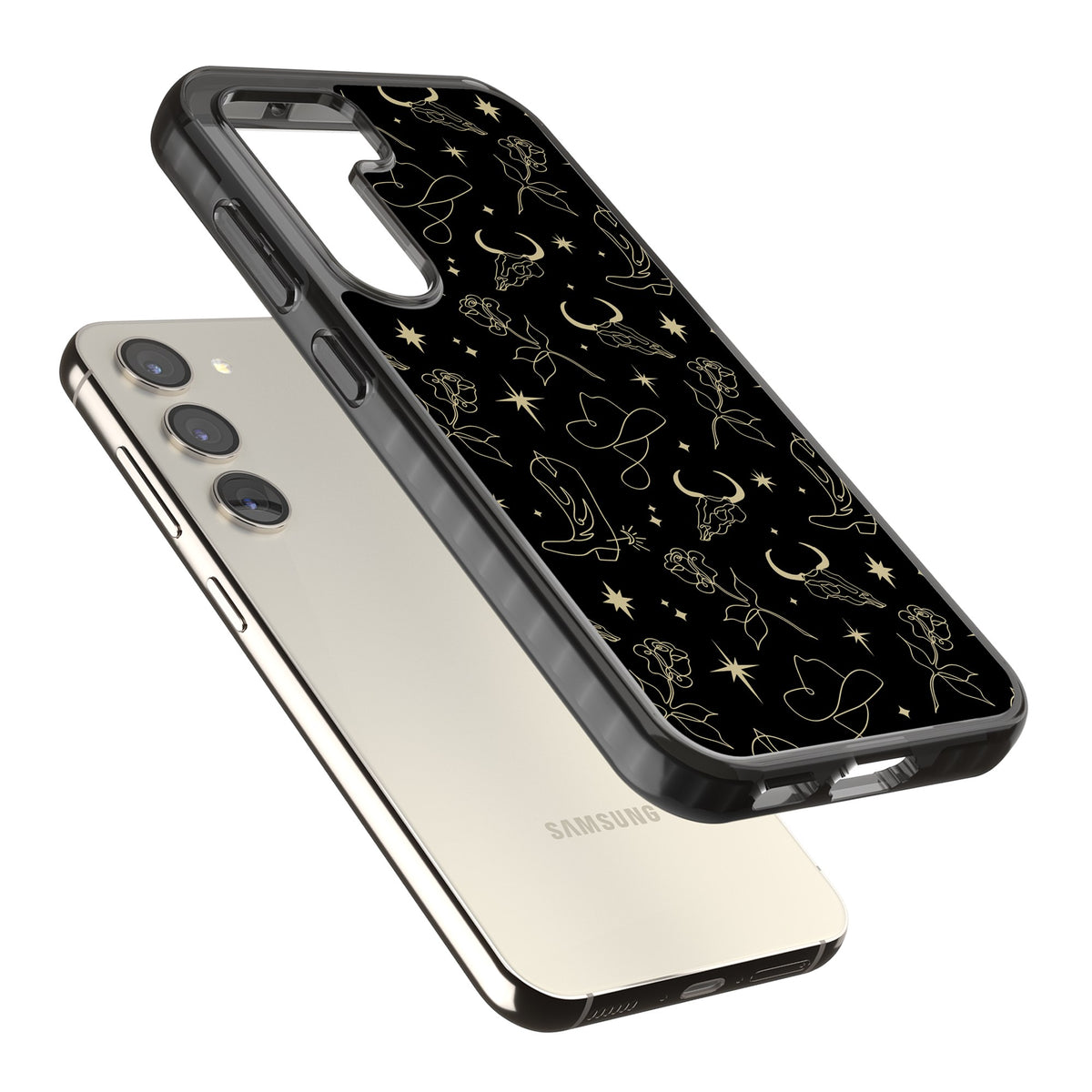 Celestial West Pattern Samsung S22 / Samsung S22 Plus / Samsung S23 / Samsung S23 Plus / Samsung S24 / Samsung S24 Plus Impact Black Phone Case angled