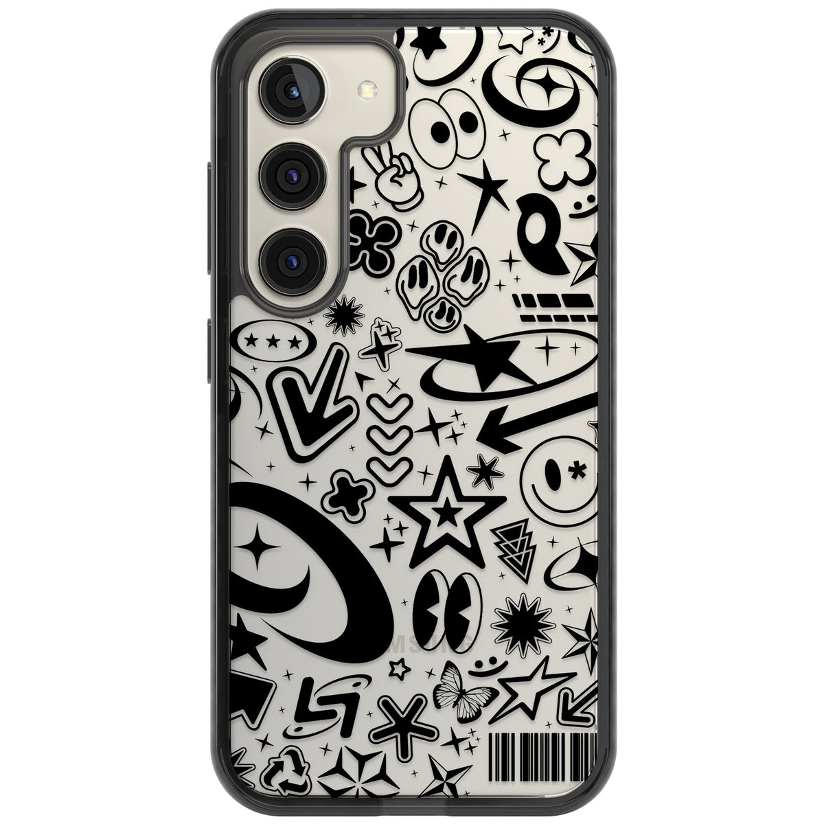 Black Y2K Pattern Samsung S22 / Samsung S22 Plus / Samsung S23 / Samsung S23 Plus / Samsung S24 / Samsung S24 Plus Impact Black Phone Case front