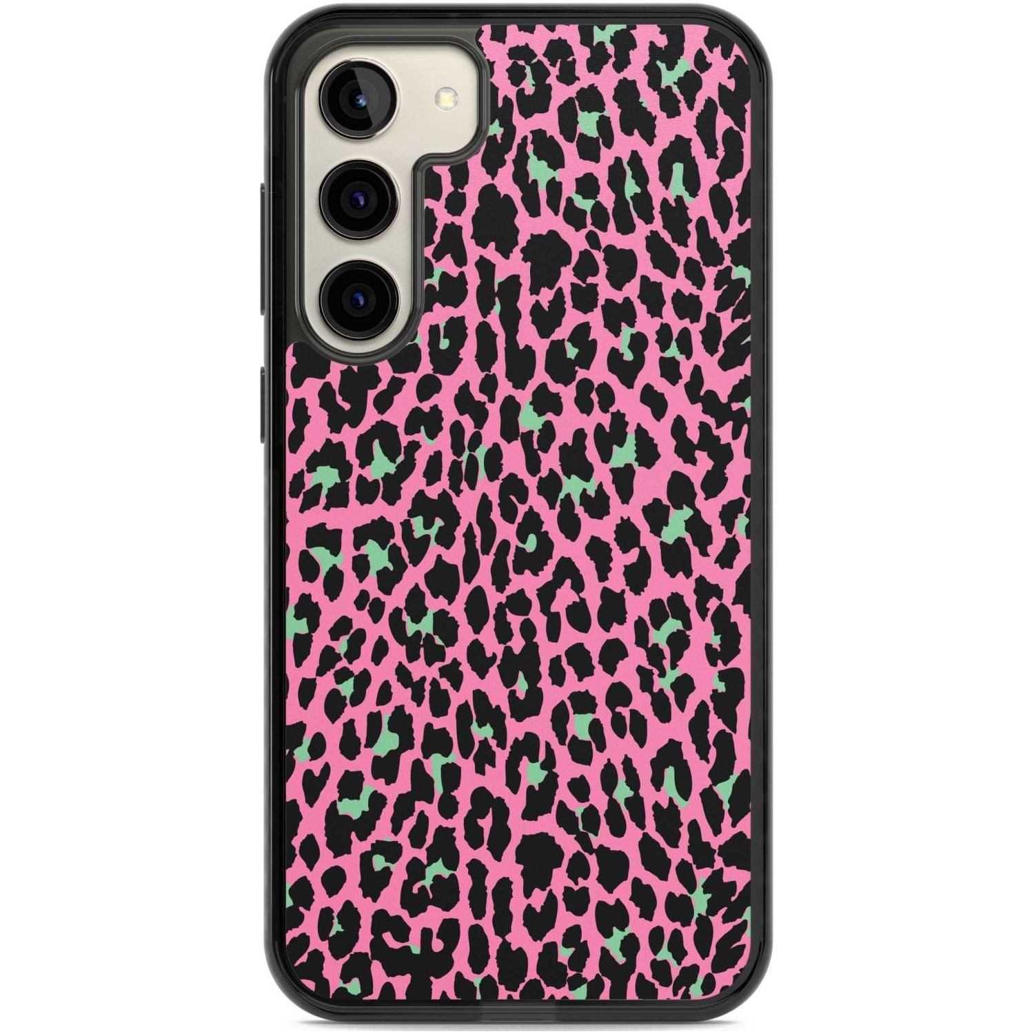 Green on Pink Leopard Print Pattern Phone Case Samsung S22 Plus / Black Impact Case,Samsung S23 Plus / Black Impact Case Blanc Space