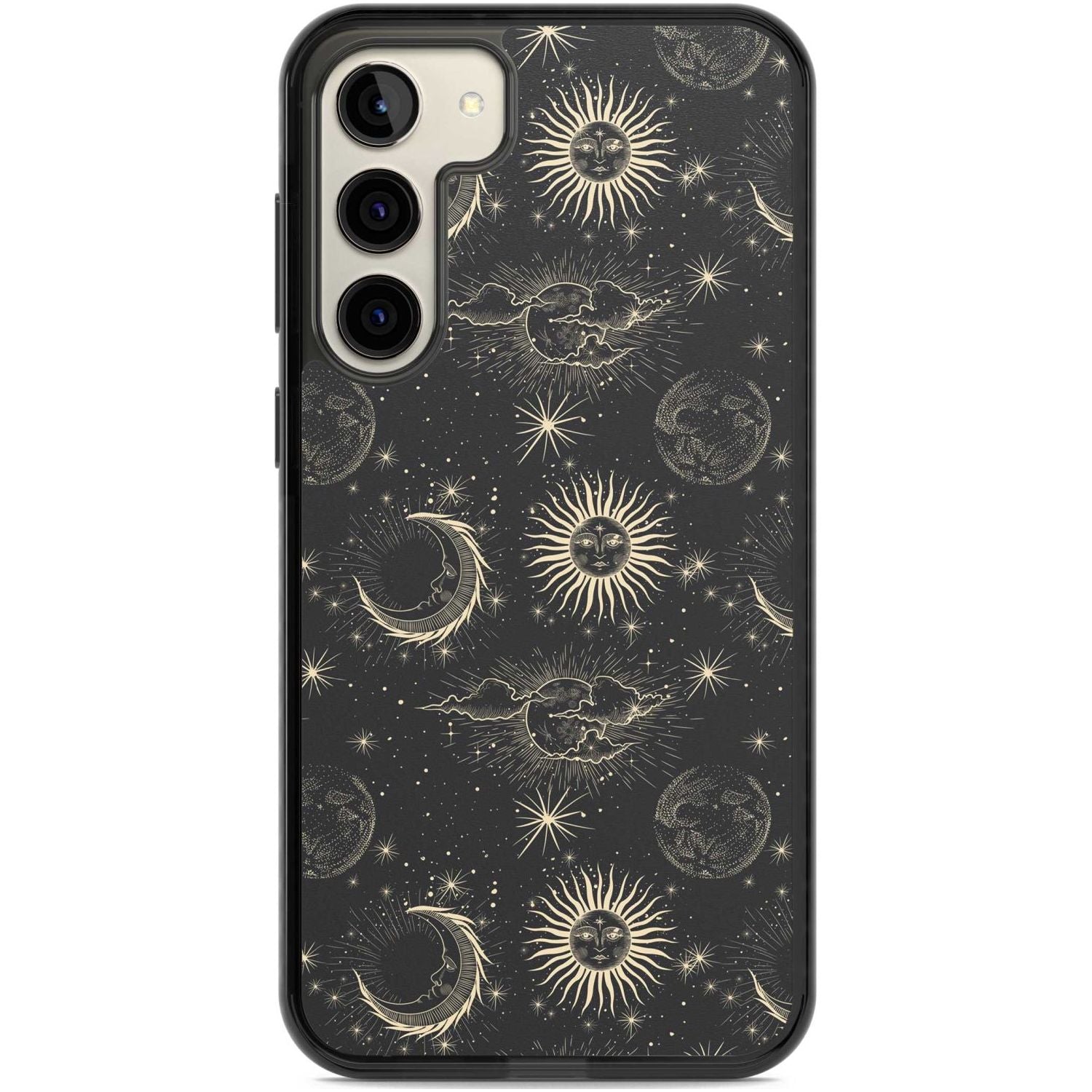 Large Suns, Moons & Clouds Astrological Phone Case Samsung S22 Plus / Black Impact Case,Samsung S23 Plus / Black Impact Case Blanc Space