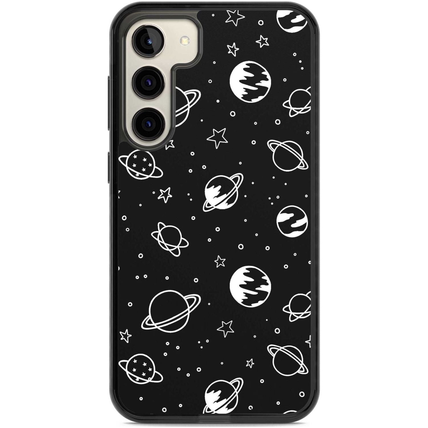Cosmic Outer Space Design White on Black Phone Case Samsung S22 Plus / Black Impact Case,Samsung S23 Plus / Black Impact Case Blanc Space