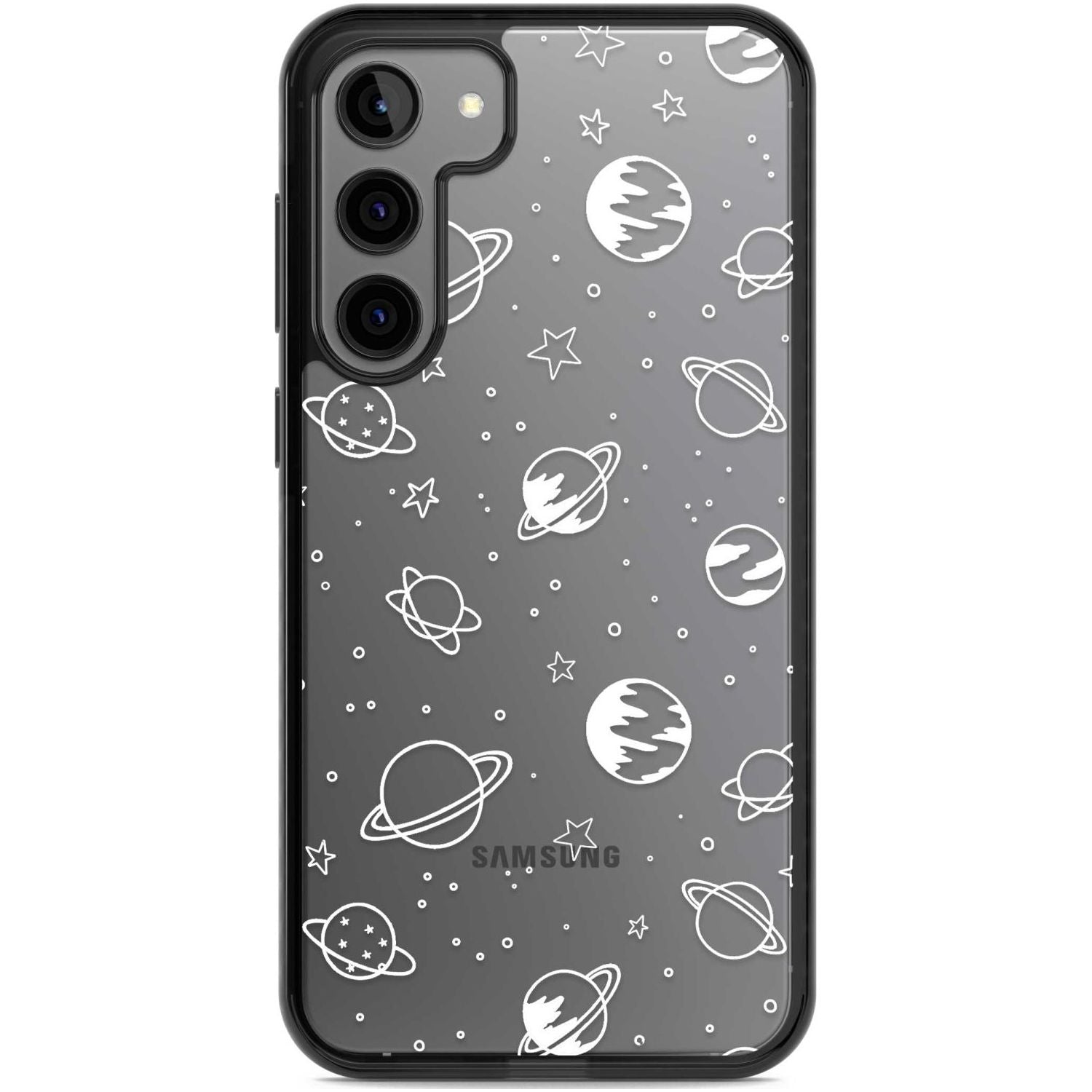 Cosmic Outer Space Design White on Clear Phone Case Samsung S22 Plus / Black Impact Case,Samsung S23 Plus / Black Impact Case Blanc Space