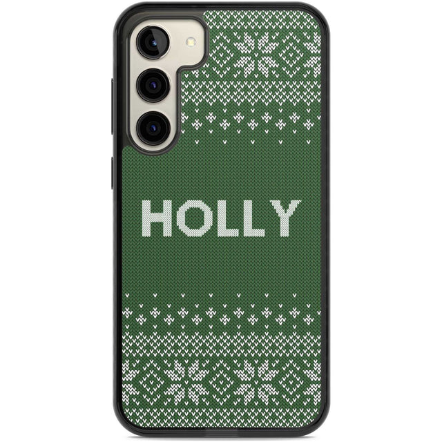 Personalised Green Christmas Knitted Jumper Custom Phone Case Samsung S22 Plus / Black Impact Case,Samsung S23 Plus / Black Impact Case Blanc Space