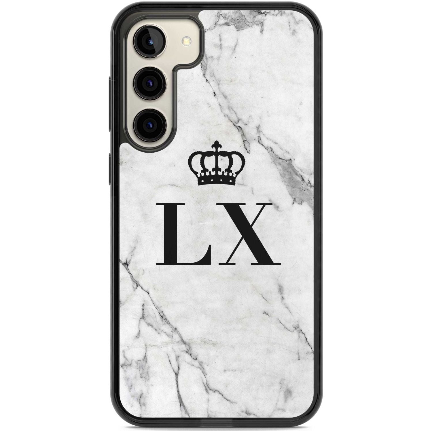 Personalised Initials with Crown on White Marble Custom Phone Case Samsung S22 Plus / Black Impact Case,Samsung S23 Plus / Black Impact Case Blanc Space