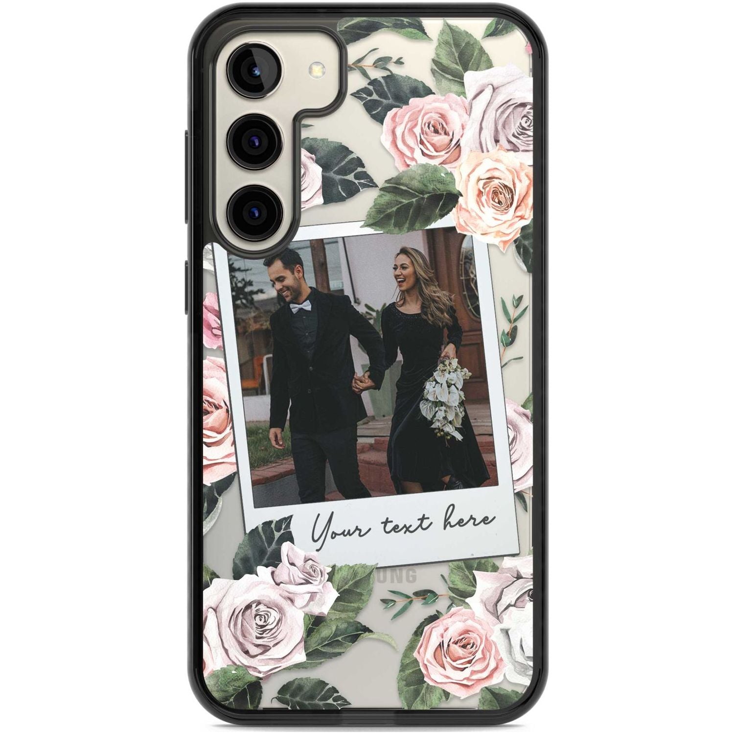 Personalised Floral Instant Film Photo Custom Phone Case Samsung S22 Plus / Black Impact Case,Samsung S23 Plus / Black Impact Case Blanc Space