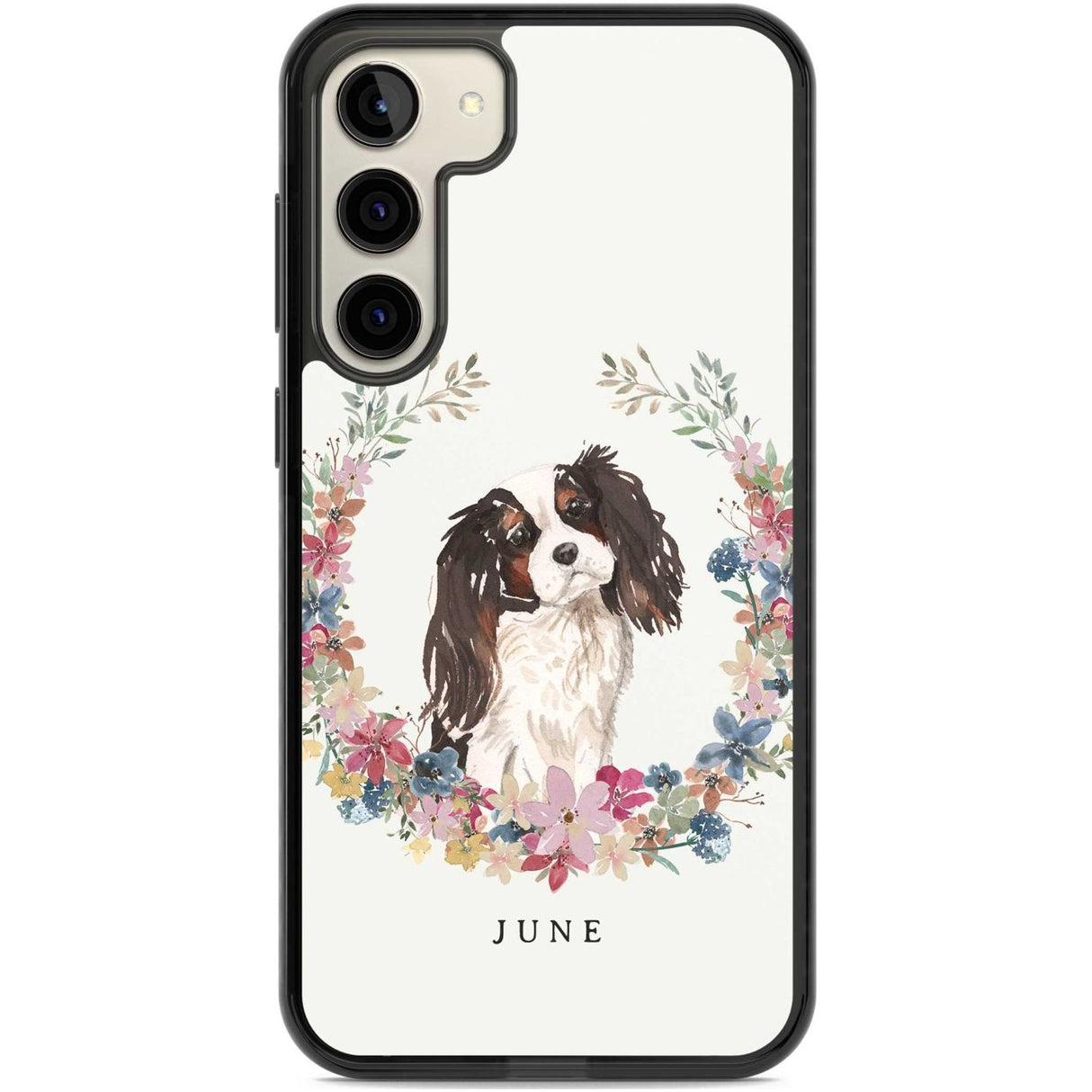 Personalised Tri Coloured King Charles Watercolour Dog Portrait Custom Phone Case Samsung S22 Plus / Black Impact Case,Samsung S23 Plus / Black Impact Case Blanc Space