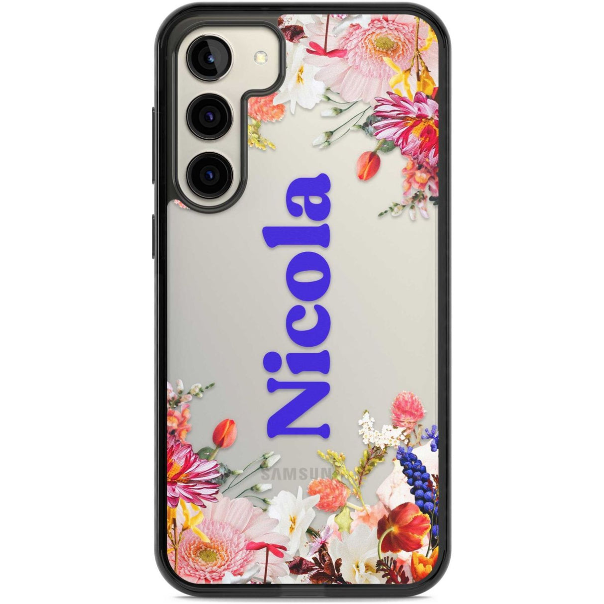 Personalised Text with Floral Borders Custom Phone Case Samsung S22 Plus / Black Impact Case,Samsung S23 Plus / Black Impact Case Blanc Space