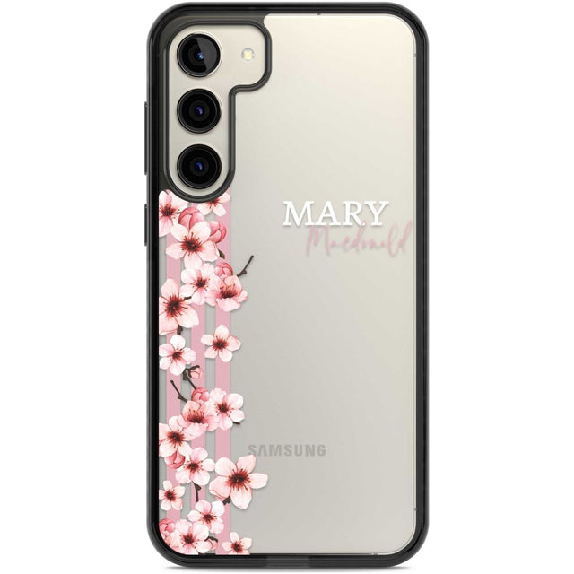 Personalised Cherry Blossoms & Stripes Custom Phone Case Samsung S22 Plus / Black Impact Case,Samsung S23 Plus / Black Impact Case Blanc Space