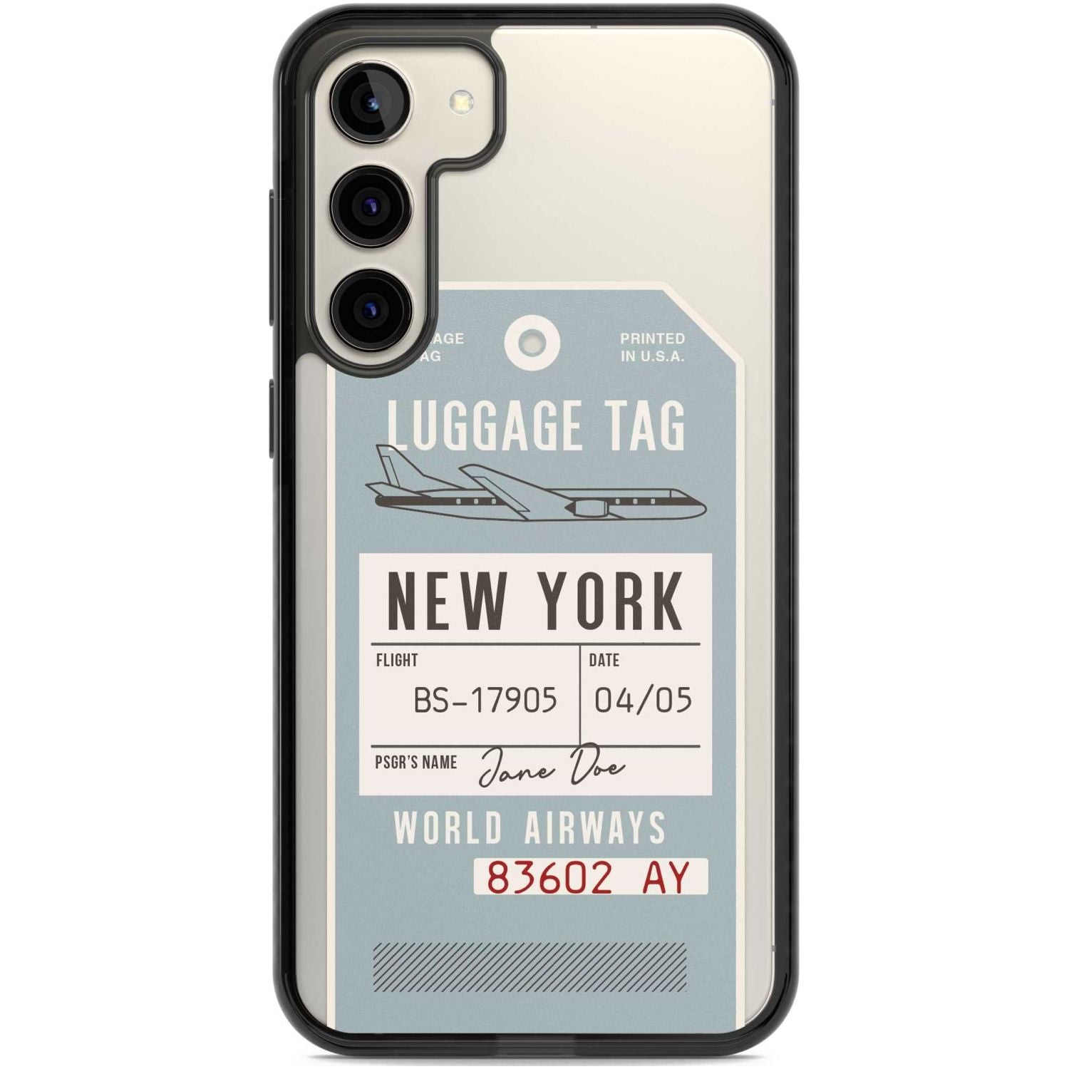 Personalised Vintage USA Luggage Tag Custom Phone Case Samsung S22 Plus / Black Impact Case,Samsung S23 Plus / Black Impact Case Blanc Space