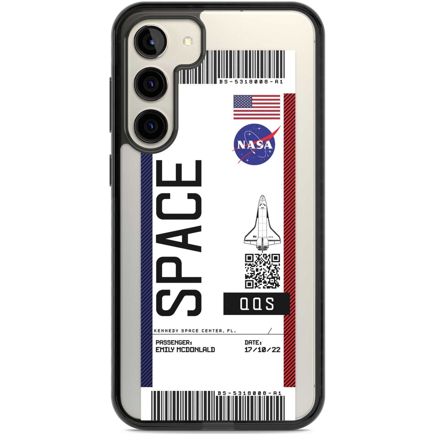 Personalised NASA Boarding Pass (Light) Custom Phone Case Samsung S22 Plus / Black Impact Case,Samsung S23 Plus / Black Impact Case Blanc Space