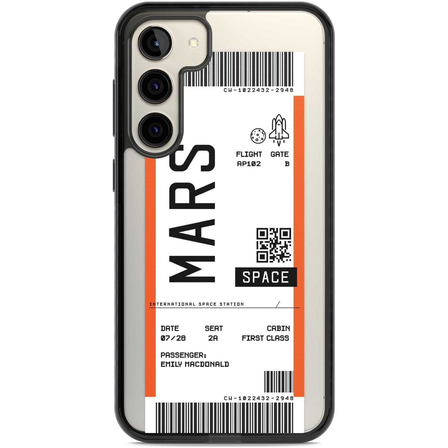 Personalised Mars Space Travel Ticket Custom Phone Case Samsung S22 Plus / Black Impact Case,Samsung S23 Plus / Black Impact Case Blanc Space