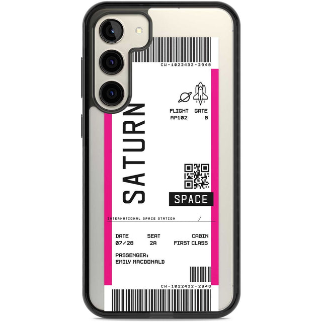 Personalised Saturn Space Travel Ticket Custom Phone Case Samsung S22 Plus / Black Impact Case,Samsung S23 Plus / Black Impact Case Blanc Space