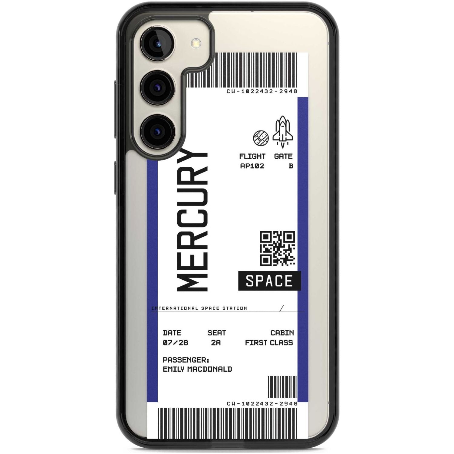 Personalised Mercury Space Travel Ticket Custom Phone Case Samsung S22 Plus / Black Impact Case,Samsung S23 Plus / Black Impact Case Blanc Space