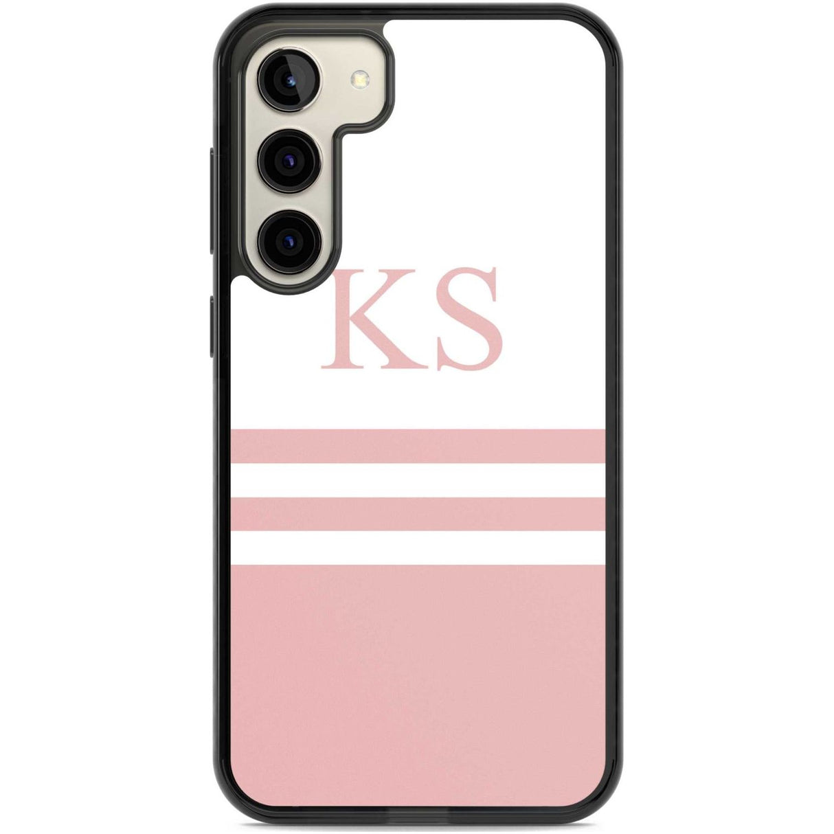 Personalised Minimal Pink Stripes & Initials Custom Phone Case Samsung S22 Plus / Black Impact Case,Samsung S23 Plus / Black Impact Case Blanc Space