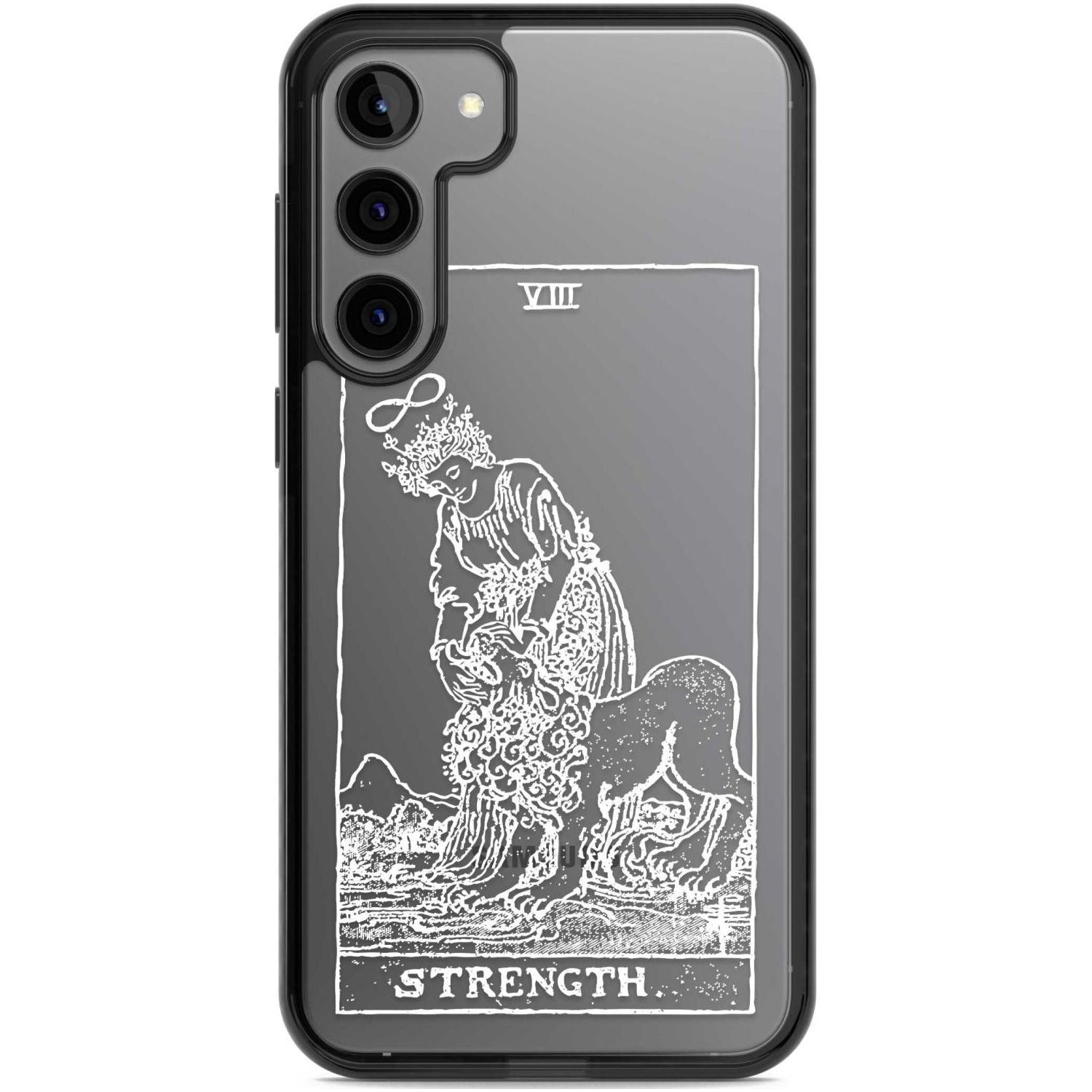 Personalised Strength Tarot Card - White Transparent Custom Phone Case Samsung S22 Plus / Black Impact Case,Samsung S23 Plus / Black Impact Case Blanc Space