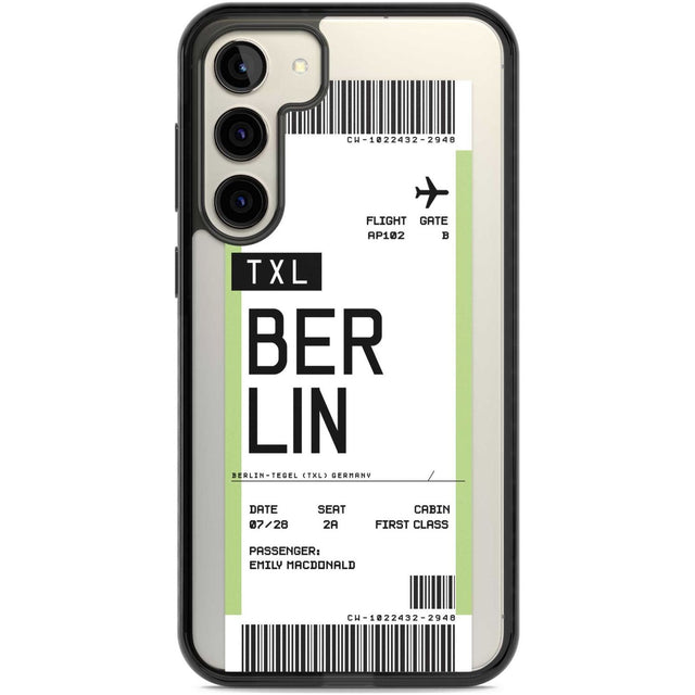 Personalised Berlin Boarding Pass Custom Phone Case Samsung S22 Plus / Black Impact Case,Samsung S23 Plus / Black Impact Case Blanc Space