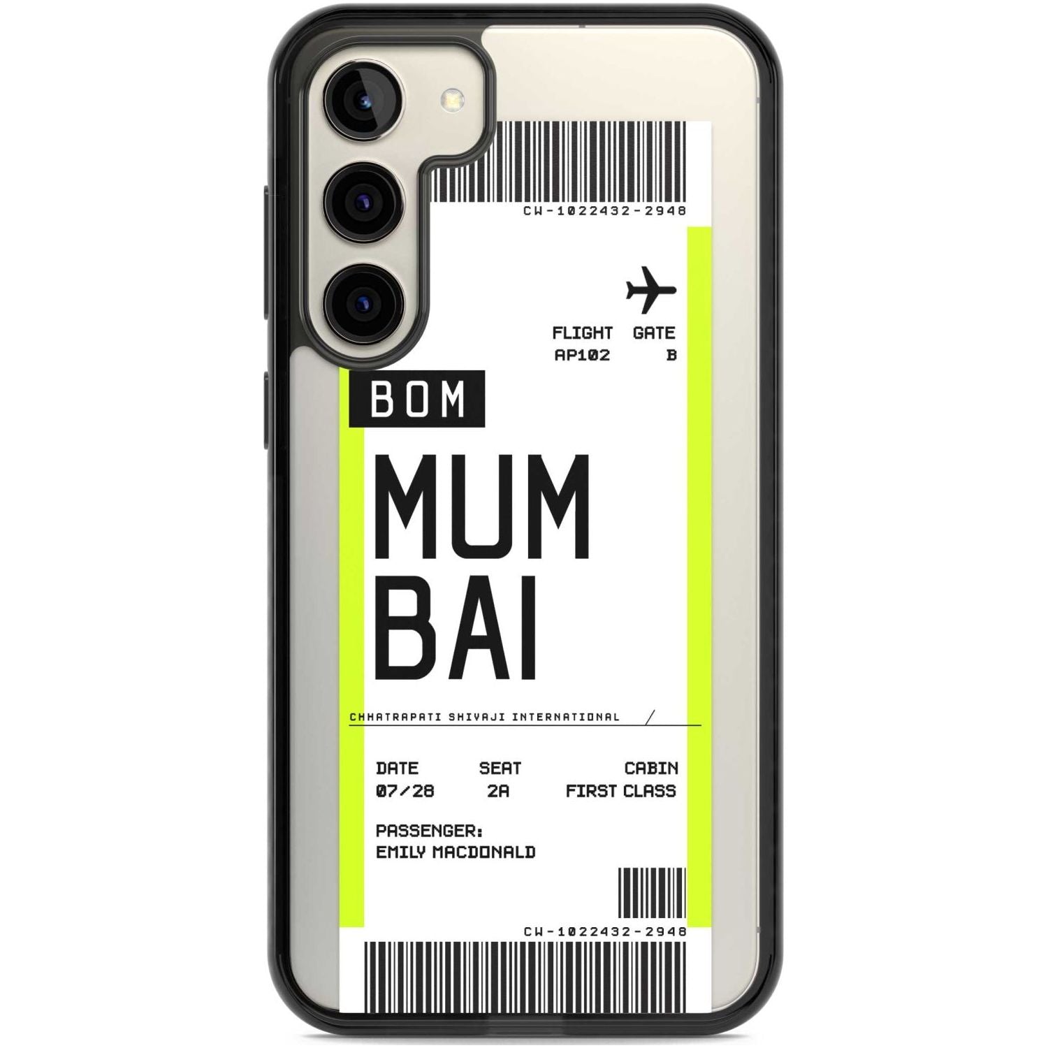 Personalised Mumbai Boarding Pass Custom Phone Case Samsung S22 Plus / Black Impact Case,Samsung S23 Plus / Black Impact Case Blanc Space