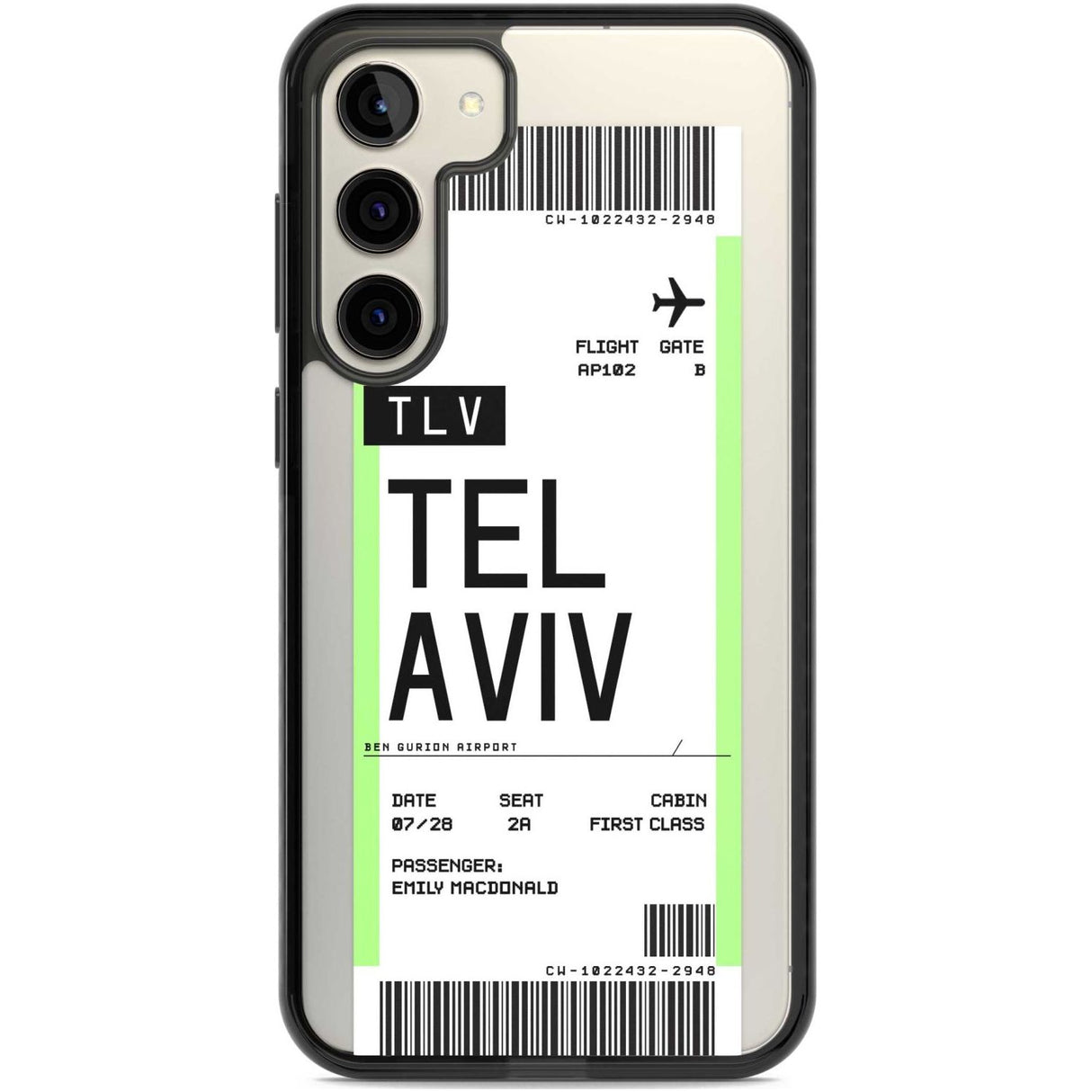 Personalised Tel Aviv Boarding Pass Custom Phone Case Samsung S22 Plus / Black Impact Case,Samsung S23 Plus / Black Impact Case Blanc Space