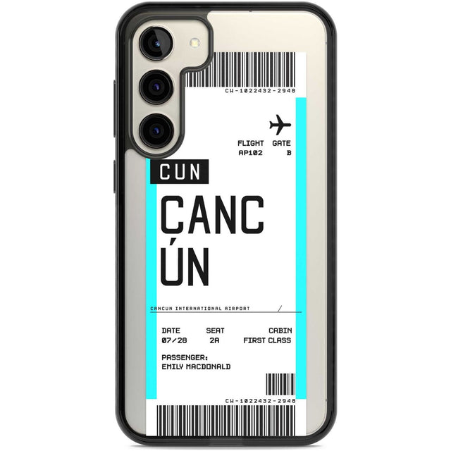 Personalised Cancún Boarding Pass Custom Phone Case Samsung S22 Plus / Black Impact Case,Samsung S23 Plus / Black Impact Case Blanc Space