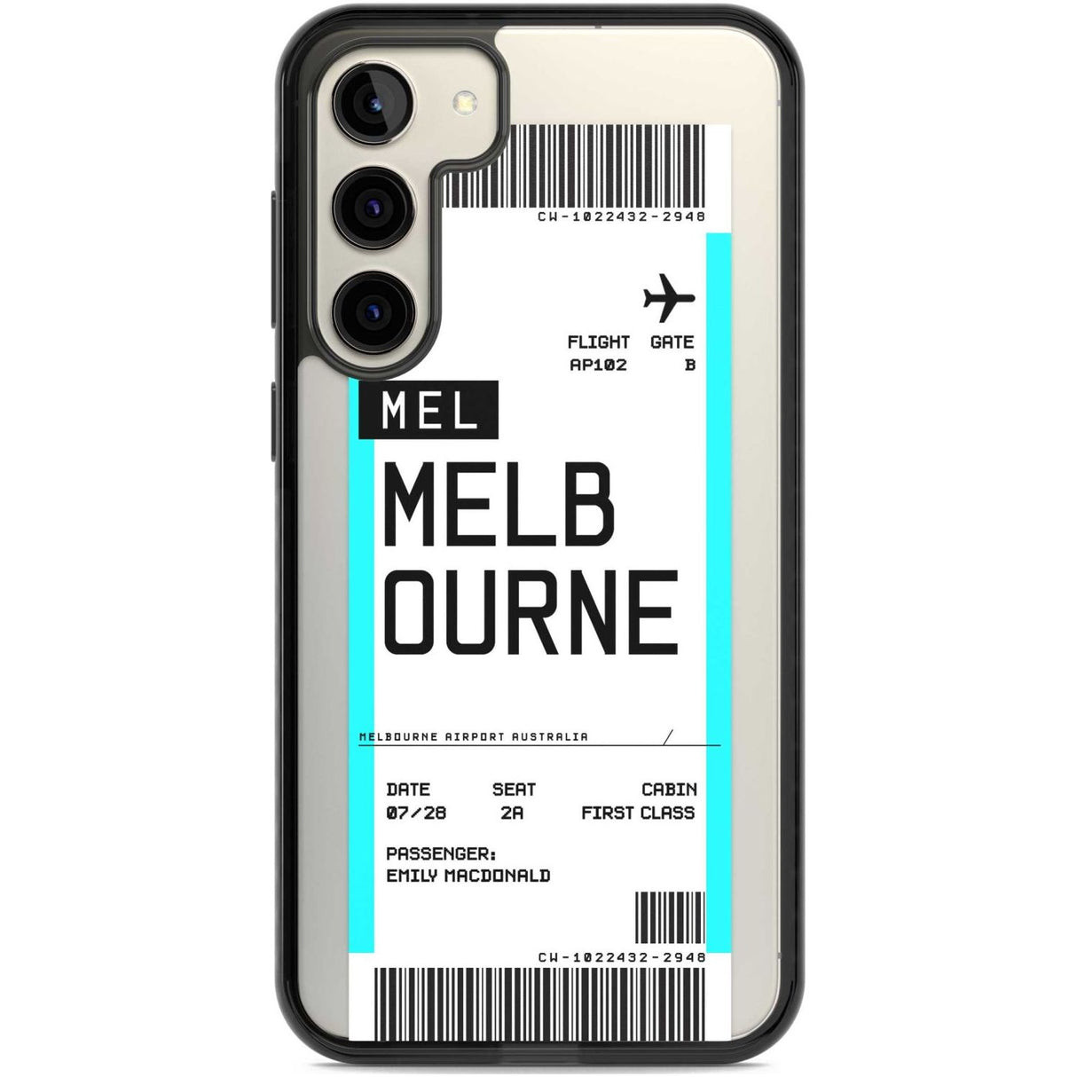 Personalised Melbourne Boarding Pass Custom Phone Case Samsung S22 Plus / Black Impact Case,Samsung S23 Plus / Black Impact Case Blanc Space