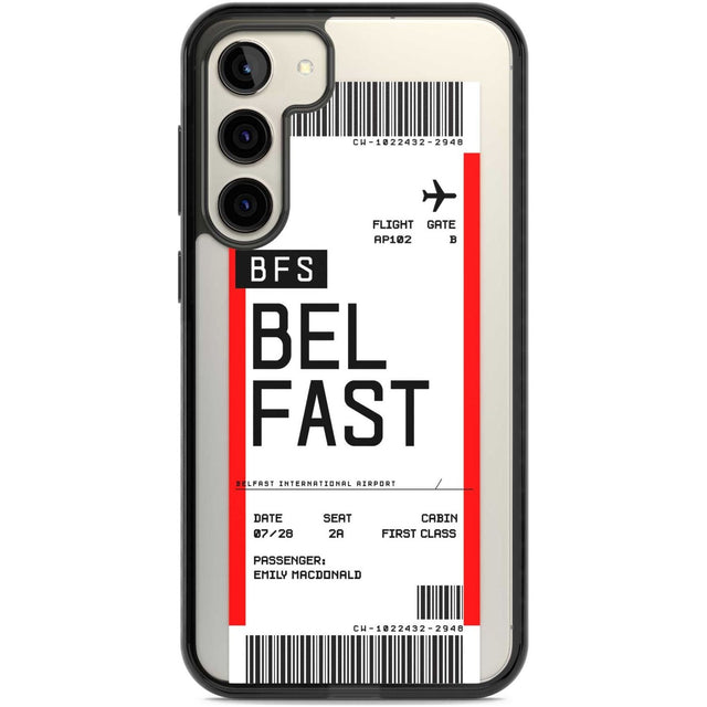 Personalised Belfast Boarding Pass Custom Phone Case Samsung S22 Plus / Black Impact Case,Samsung S23 Plus / Black Impact Case Blanc Space