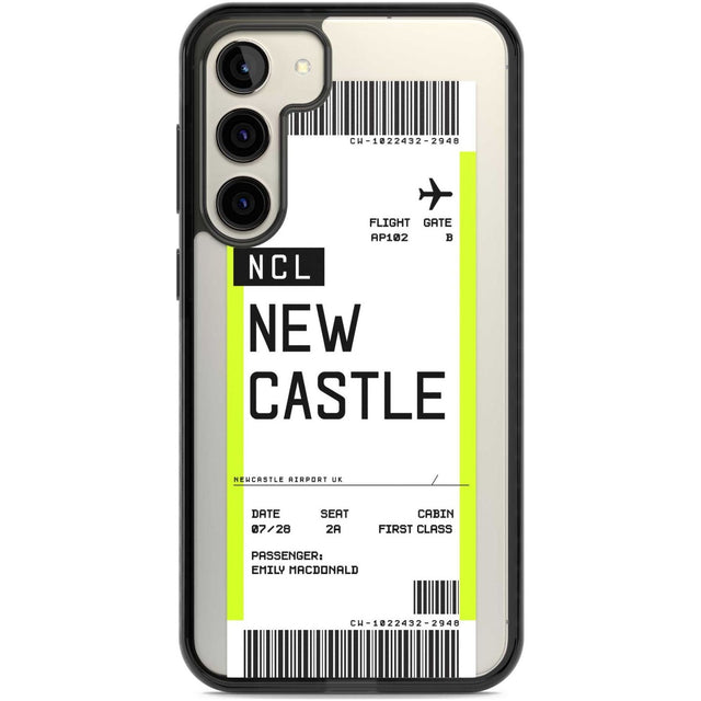 Personalised Newcastle Boarding Pass Custom Phone Case Samsung S22 Plus / Black Impact Case,Samsung S23 Plus / Black Impact Case Blanc Space