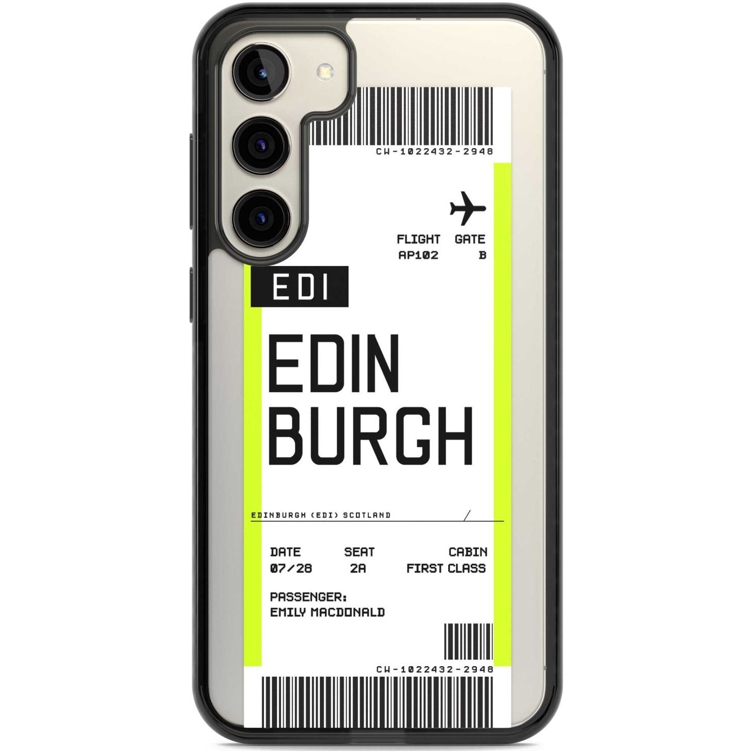 Personalised Edinburgh Boarding Pass Custom Phone Case Samsung S22 Plus / Black Impact Case,Samsung S23 Plus / Black Impact Case Blanc Space