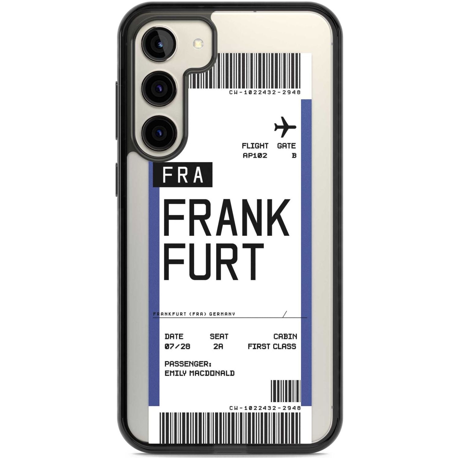 Personalised Frankfurt Boarding Pass Custom Phone Case Samsung S22 Plus / Black Impact Case,Samsung S23 Plus / Black Impact Case Blanc Space