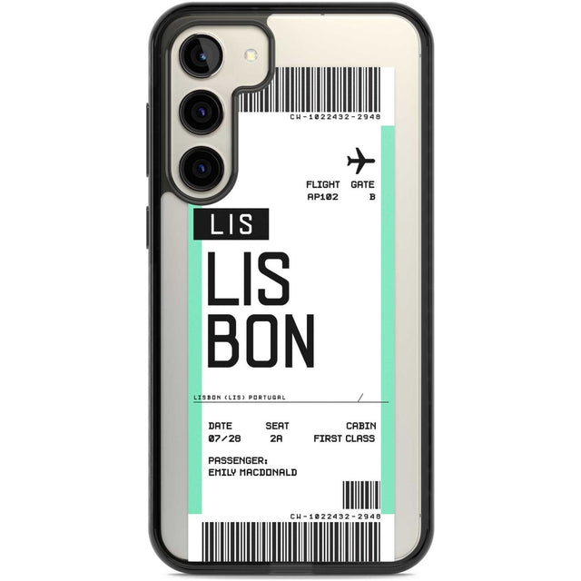 Personalised Lisbon Boarding Pass Custom Phone Case Samsung S22 Plus / Black Impact Case,Samsung S23 Plus / Black Impact Case Blanc Space