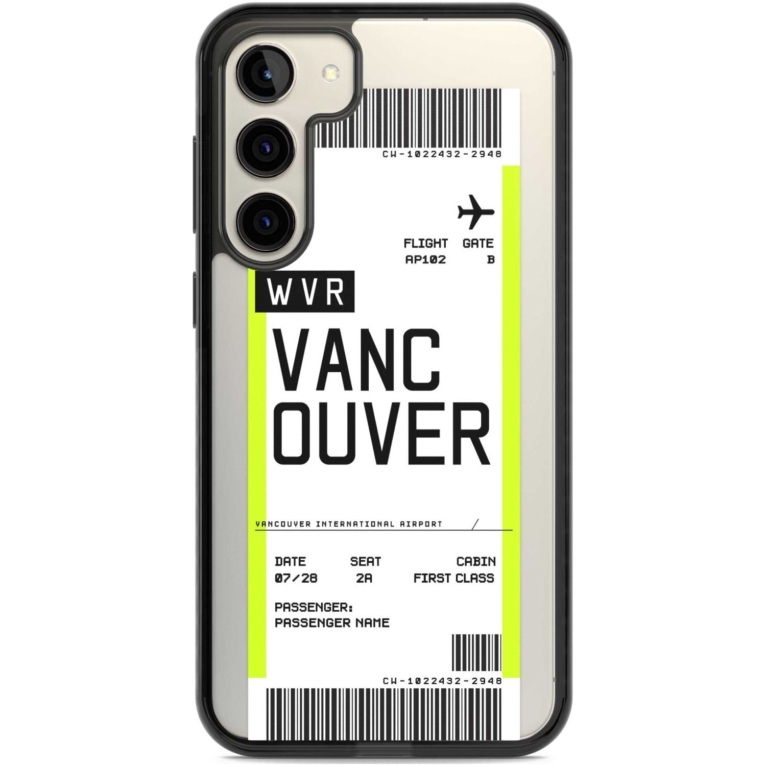 Personalised Vancouver Boarding Pass Custom Phone Case Samsung S22 Plus / Black Impact Case,Samsung S23 Plus / Black Impact Case Blanc Space