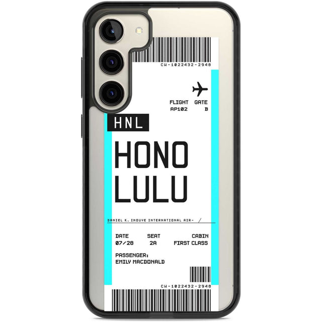 Personalised Honolulu Boarding Pass Custom Phone Case Samsung S22 Plus / Black Impact Case,Samsung S23 Plus / Black Impact Case Blanc Space