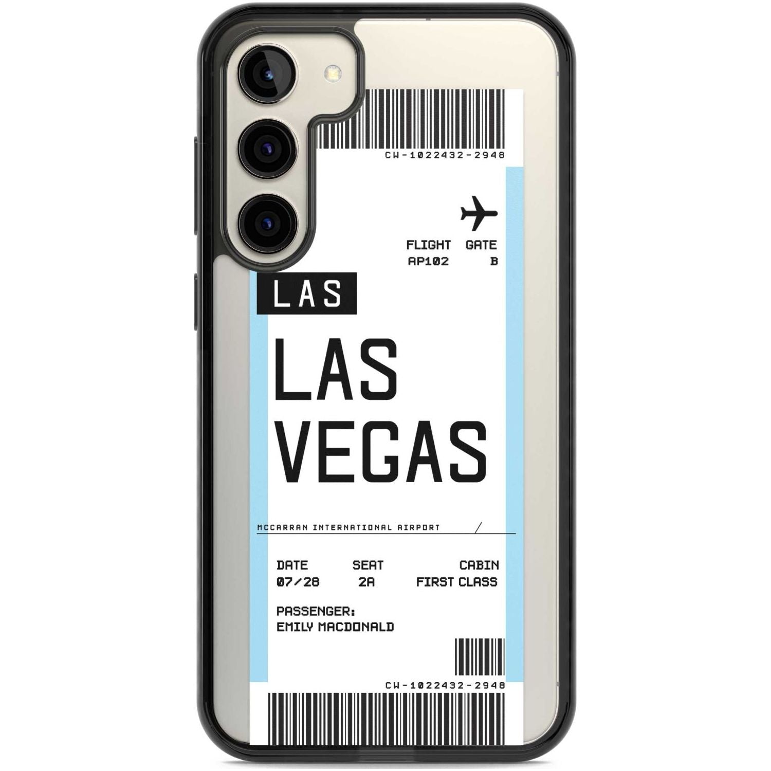 Personalised Las Vegas Boarding Pass Custom Phone Case Samsung S22 Plus / Black Impact Case,Samsung S23 Plus / Black Impact Case Blanc Space