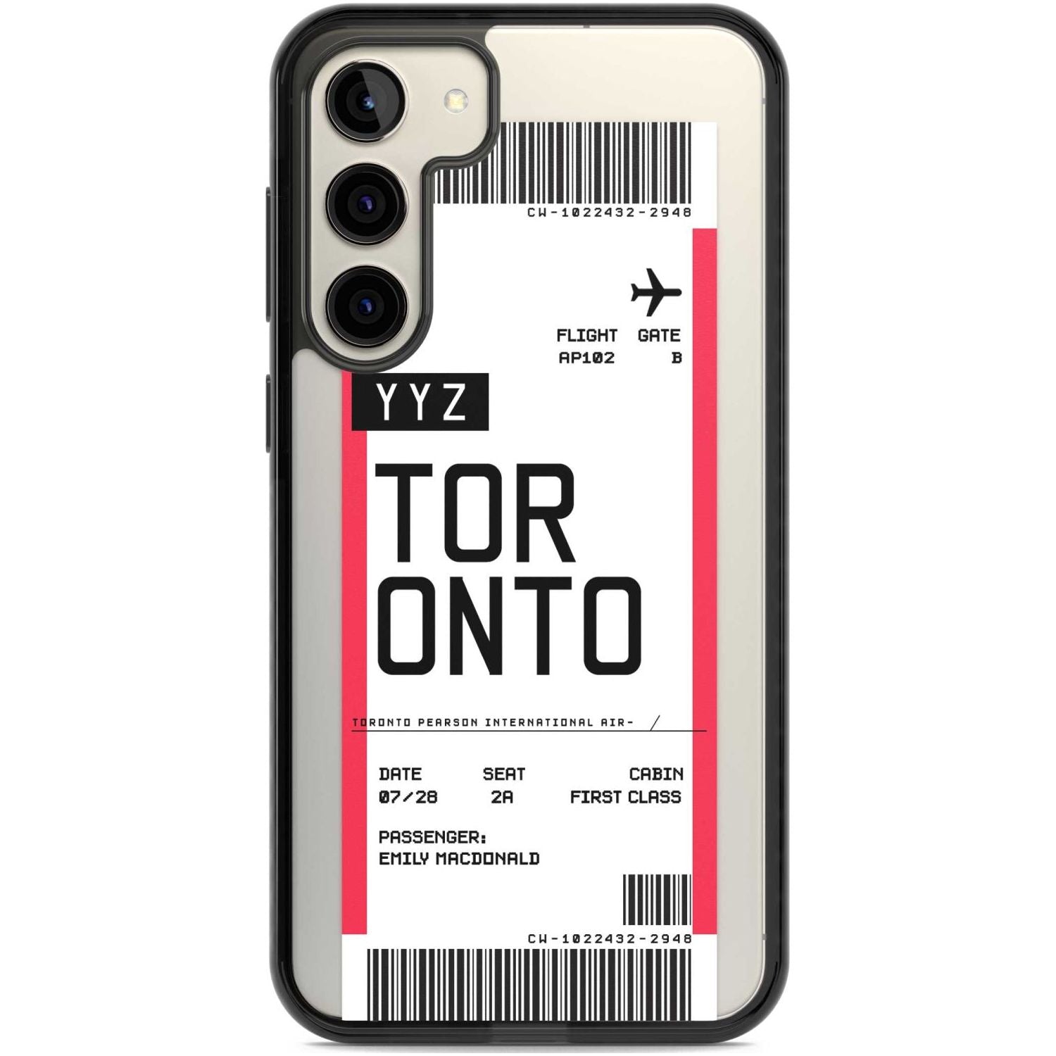 Personalised Toronto Boarding Pass Custom Phone Case Samsung S22 Plus / Black Impact Case,Samsung S23 Plus / Black Impact Case Blanc Space