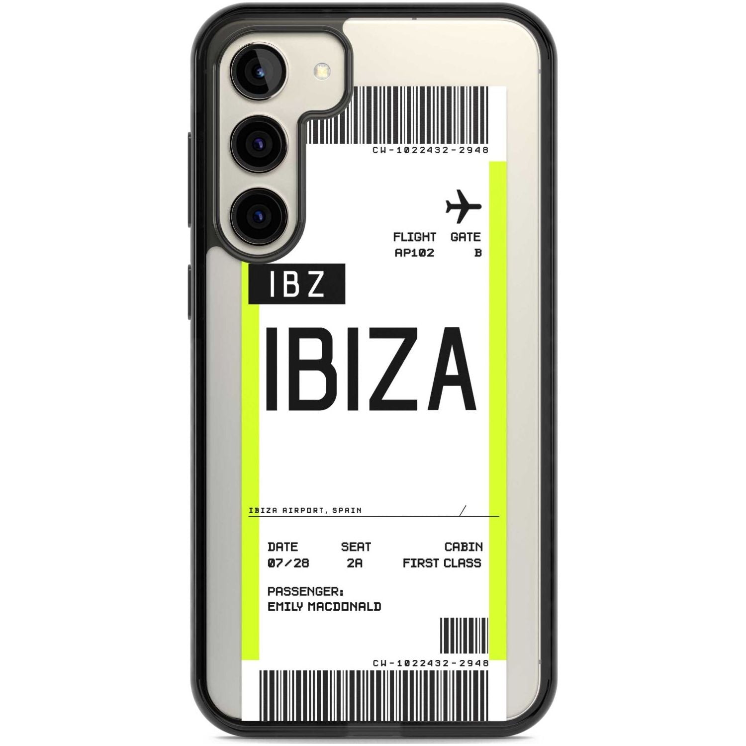 Personalised Ibiza Boarding Pass Custom Phone Case Samsung S22 Plus / Black Impact Case,Samsung S23 Plus / Black Impact Case Blanc Space