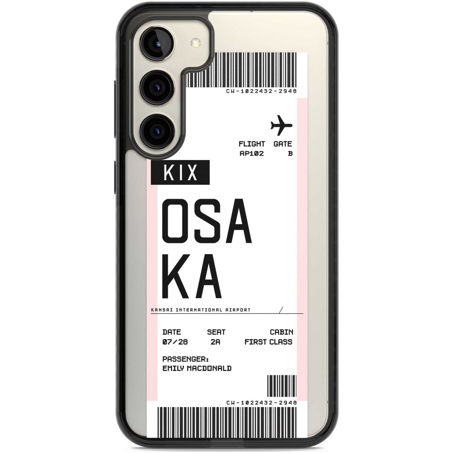 Personalised Osaka Boarding Pass Custom Phone Case Samsung S22 Plus / Black Impact Case,Samsung S23 Plus / Black Impact Case Blanc Space