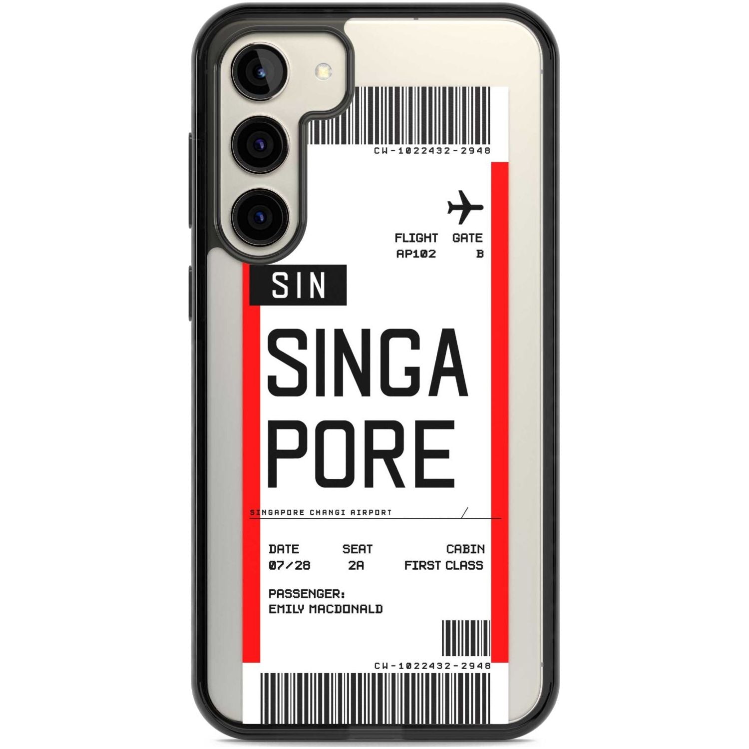 Personalised Singapore Boarding Pass Custom Phone Case Samsung S22 Plus / Black Impact Case,Samsung S23 Plus / Black Impact Case Blanc Space