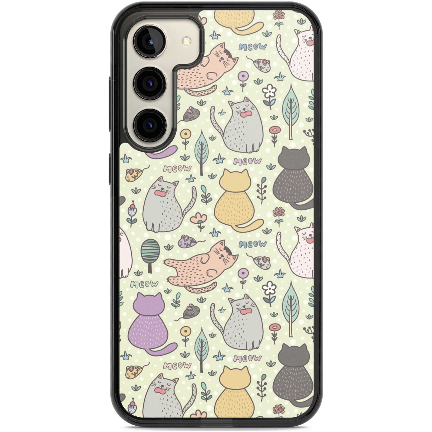 Cat Pattern Cream Phone Case Samsung S22 Plus / Black Impact Case,Samsung S23 Plus / Black Impact Case Blanc Space