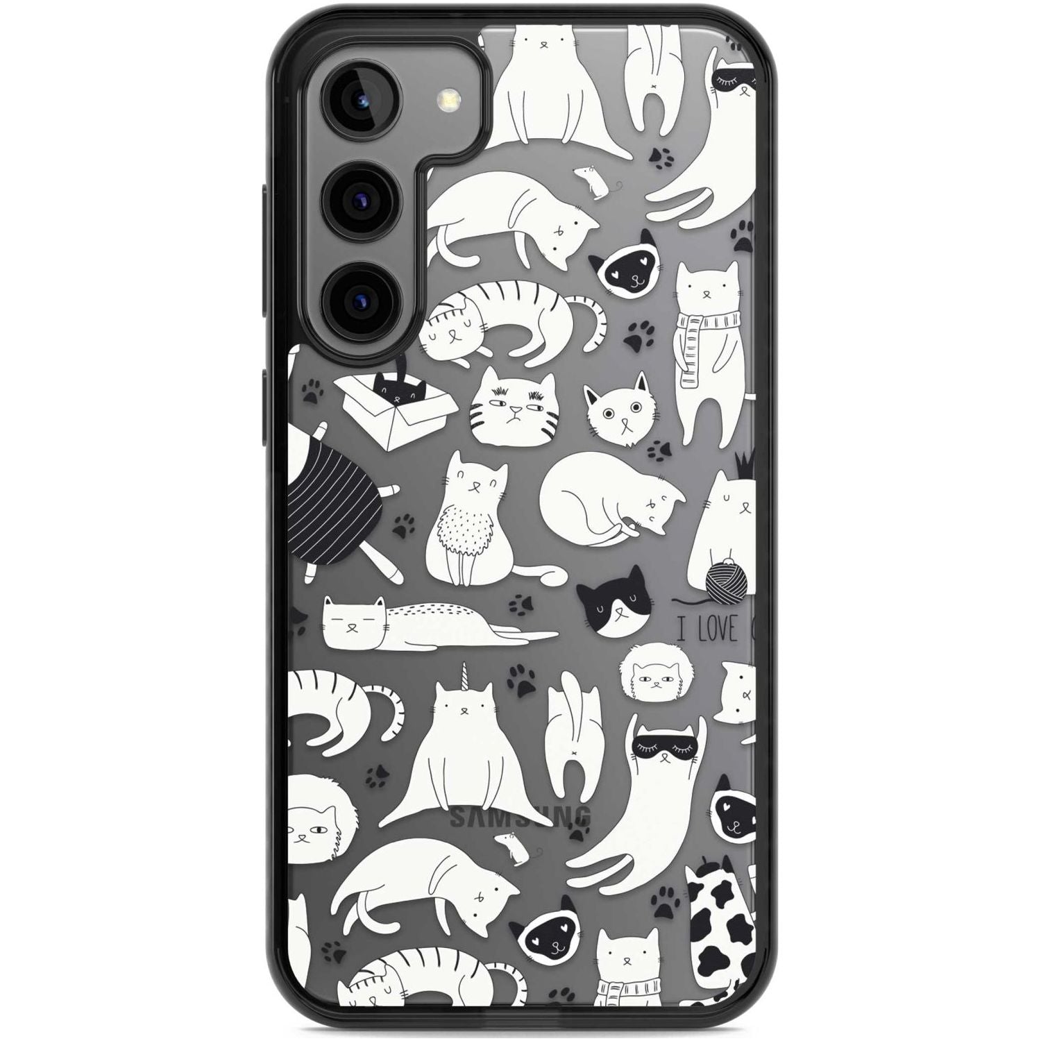 Cartoon Cat Collage - Black & White Phone Case Samsung S22 Plus / Black Impact Case,Samsung S23 Plus / Black Impact Case Blanc Space