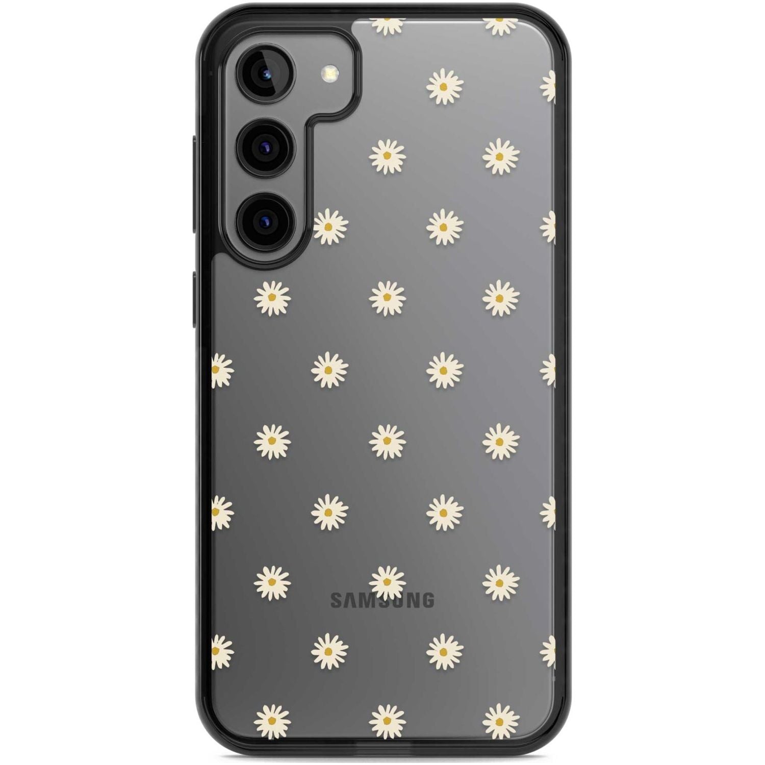 Daisy Pattern Transparent Cute Floral Phone Case Samsung S22 Plus / Black Impact Case,Samsung S23 Plus / Black Impact Case Blanc Space