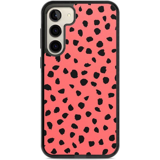 Black on Salmon Pink Dalmatian Polka Dot Spots Phone Case Samsung S22 Plus / Black Impact Case,Samsung S23 Plus / Black Impact Case Blanc Space