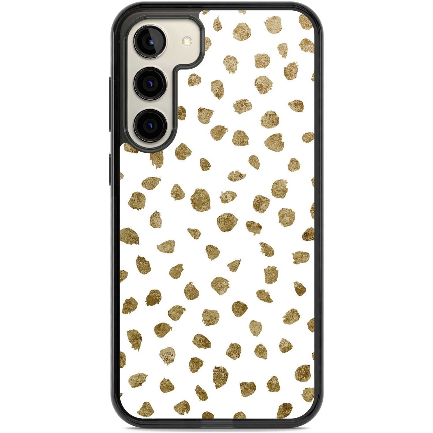 Gold Look on White Dalmatian Polka Dot Spots Phone Case Samsung S22 Plus / Black Impact Case,Samsung S23 Plus / Black Impact Case Blanc Space