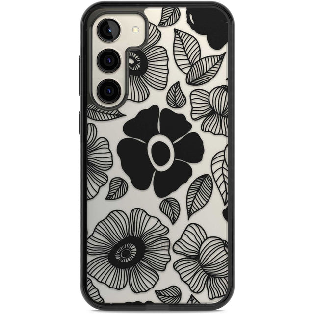 Black Flowers Phone Case Samsung S22 Plus / Black Impact Case,Samsung S23 Plus / Black Impact Case Blanc Space
